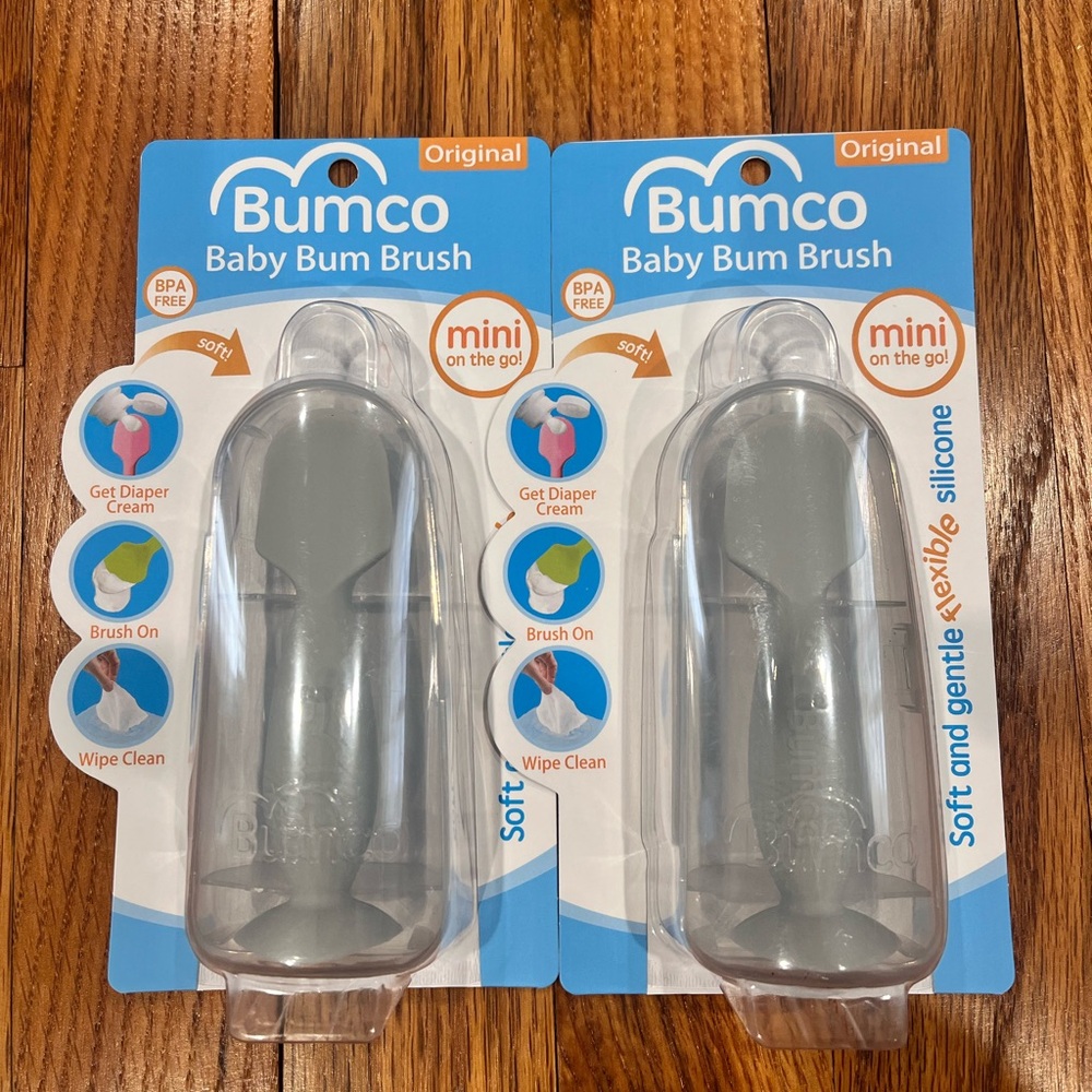 Set of 2‎ New,Bumco Mini Baby Bum Brush with Travel Case (Gray)